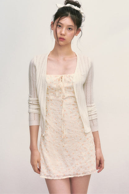Floral Camisole Dress and Knit Cardigan Set-Up