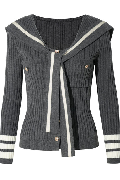 Navy Collar Striped Knit Top