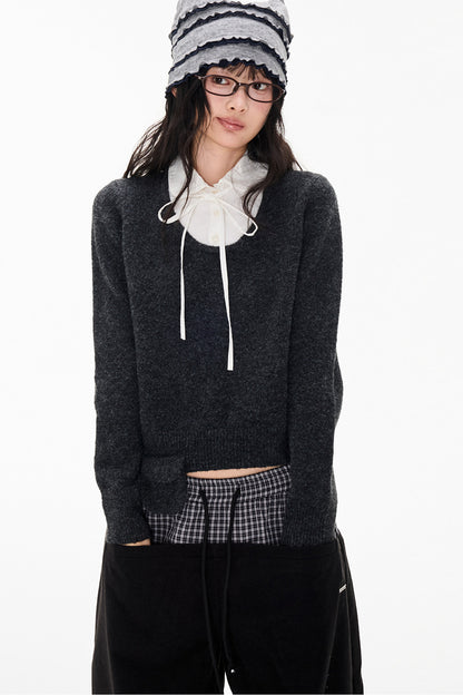 Patchwork Doll Collar Pullover Sweater