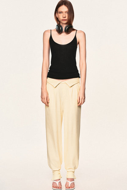 High-Waisted Fold-Over Waist Knit Pants
