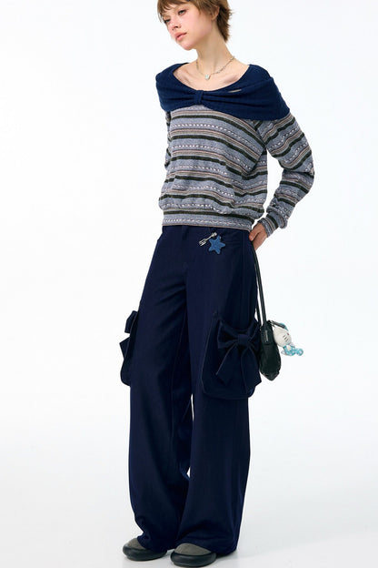 High-Waisted Bow Pocket Wide-Leg Pants
