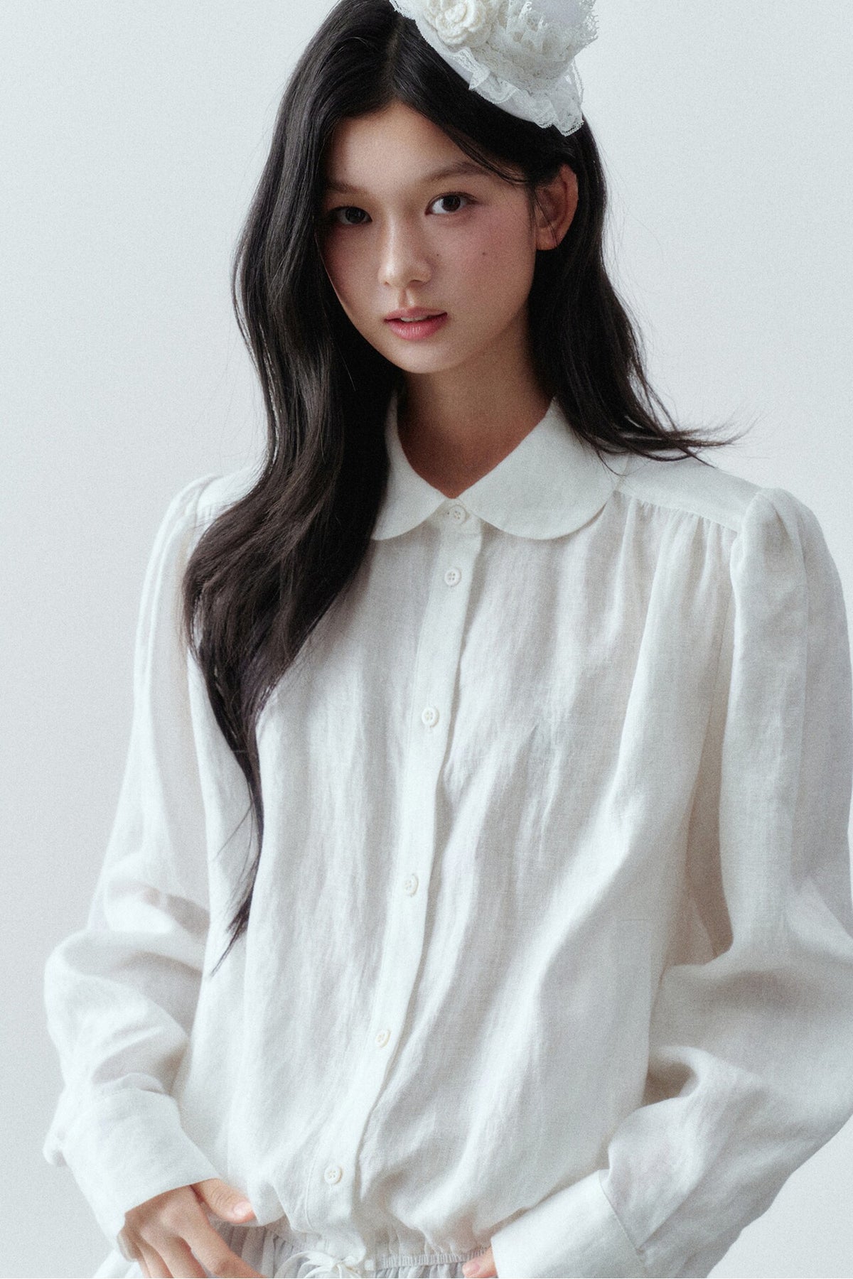 Low-Waist Ruffle Linen Shirt