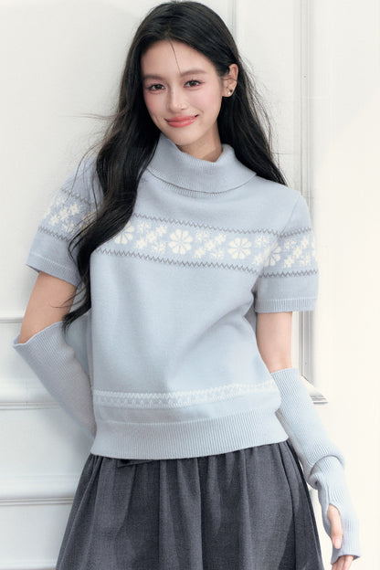 Vintage Fair Isle Jacquard Short-Sleeve Knit Top