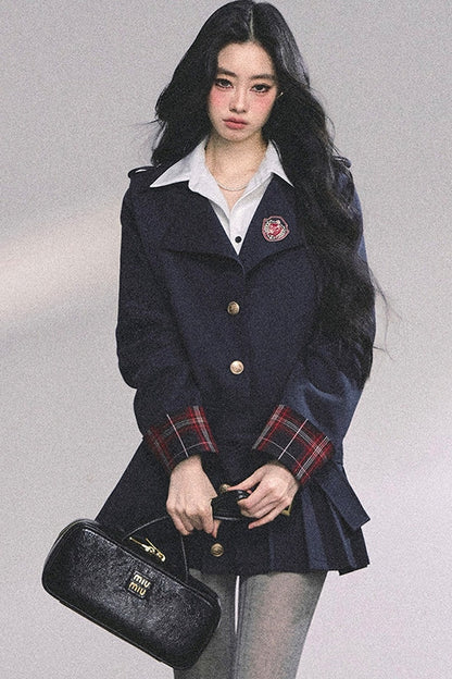 Preppy School Student Layered-Look Pleated Dress