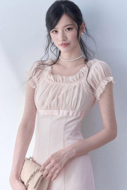 Pleated Lace Chiffon Dress