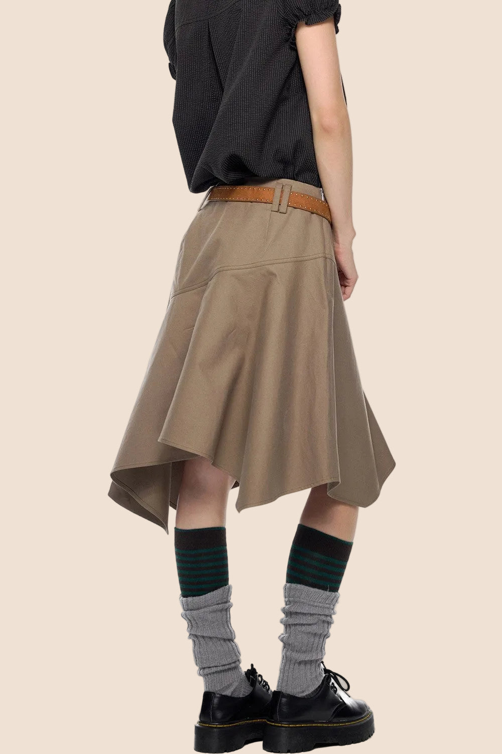 Brown A-Line Midi Skirt