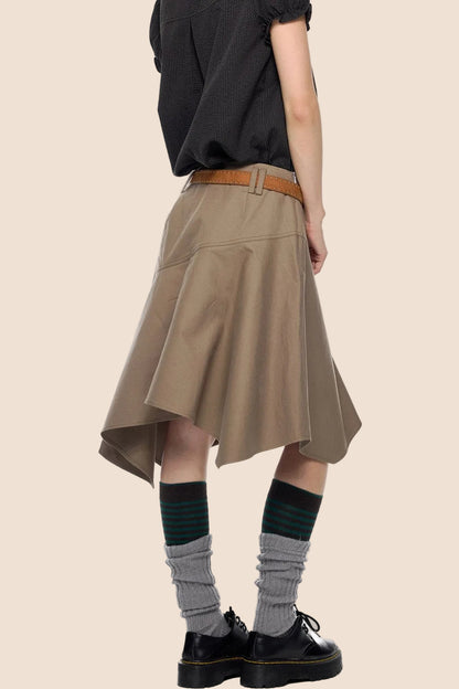 Brown A-Line Midi Skirt