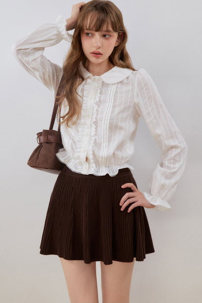Ruffled Gathered Doll Collar Blouse