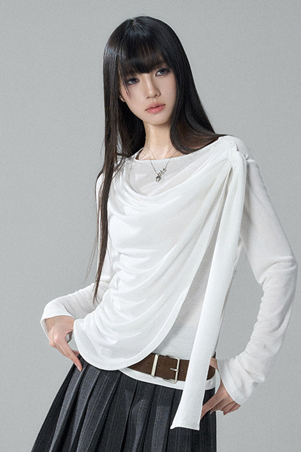 Black Long-Sleeve Shawl Collar Top