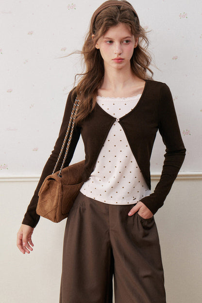 Rose Polka Dot Layered-Look Knit Top