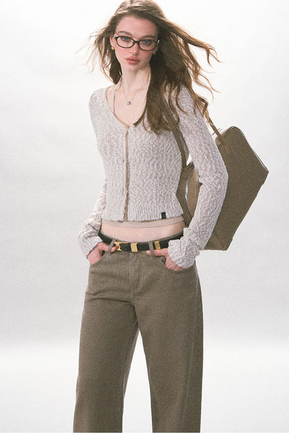 Textured Hollow-Out Knit Cardigan Jacket
