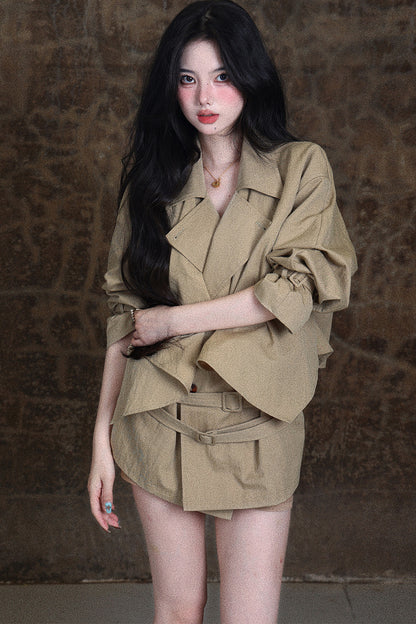 Waist-Tie Design Workwear Trench Coat