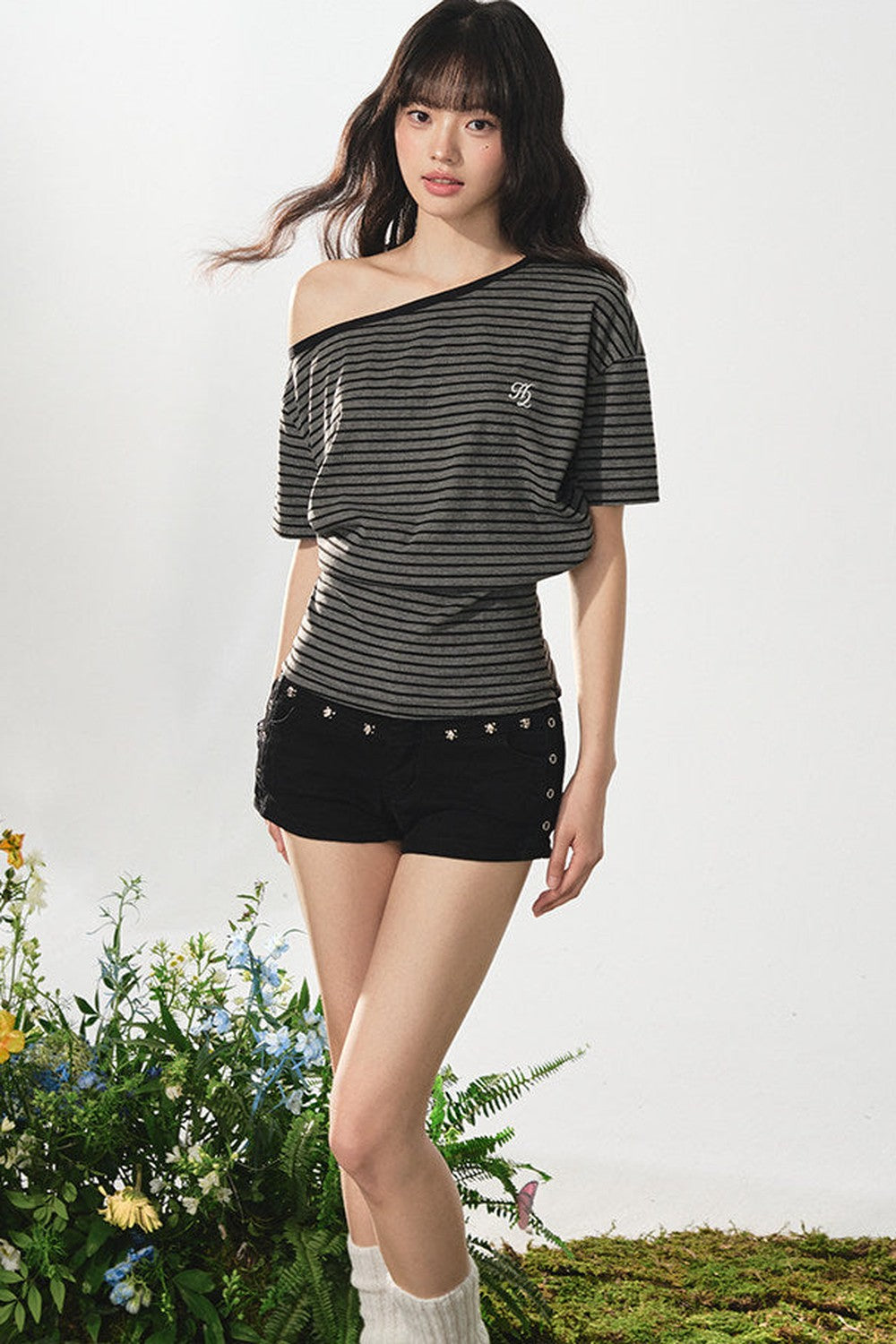 Off-Shoulder Vintage Striped Top