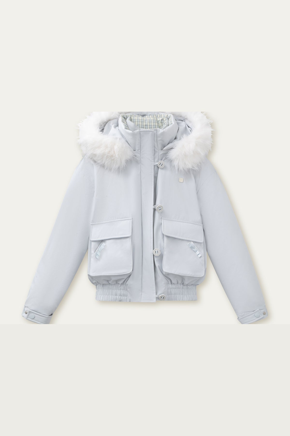Patchwork Plaid Fur Collar Down Jacket