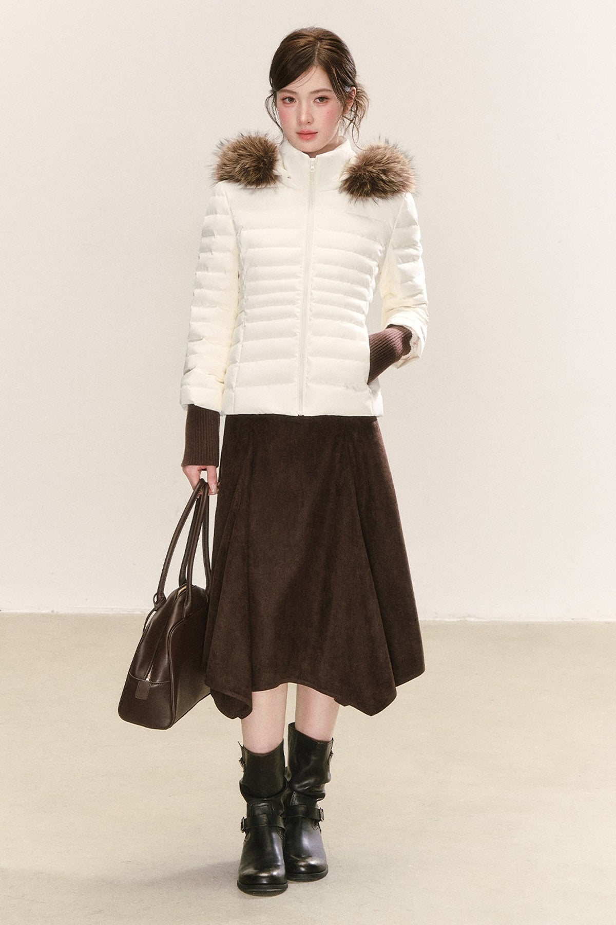 Asymmetrical Hem Pleated Skirt