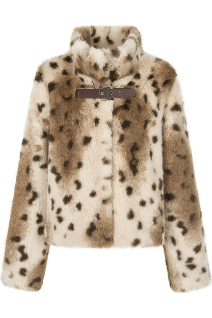 Cheetah Print Buckle Stand Collar Coat