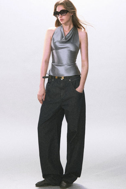 Satin Scoop Neck Halter Top