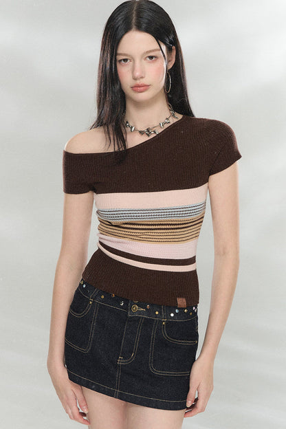 Asymmetrical Striped Knit Top