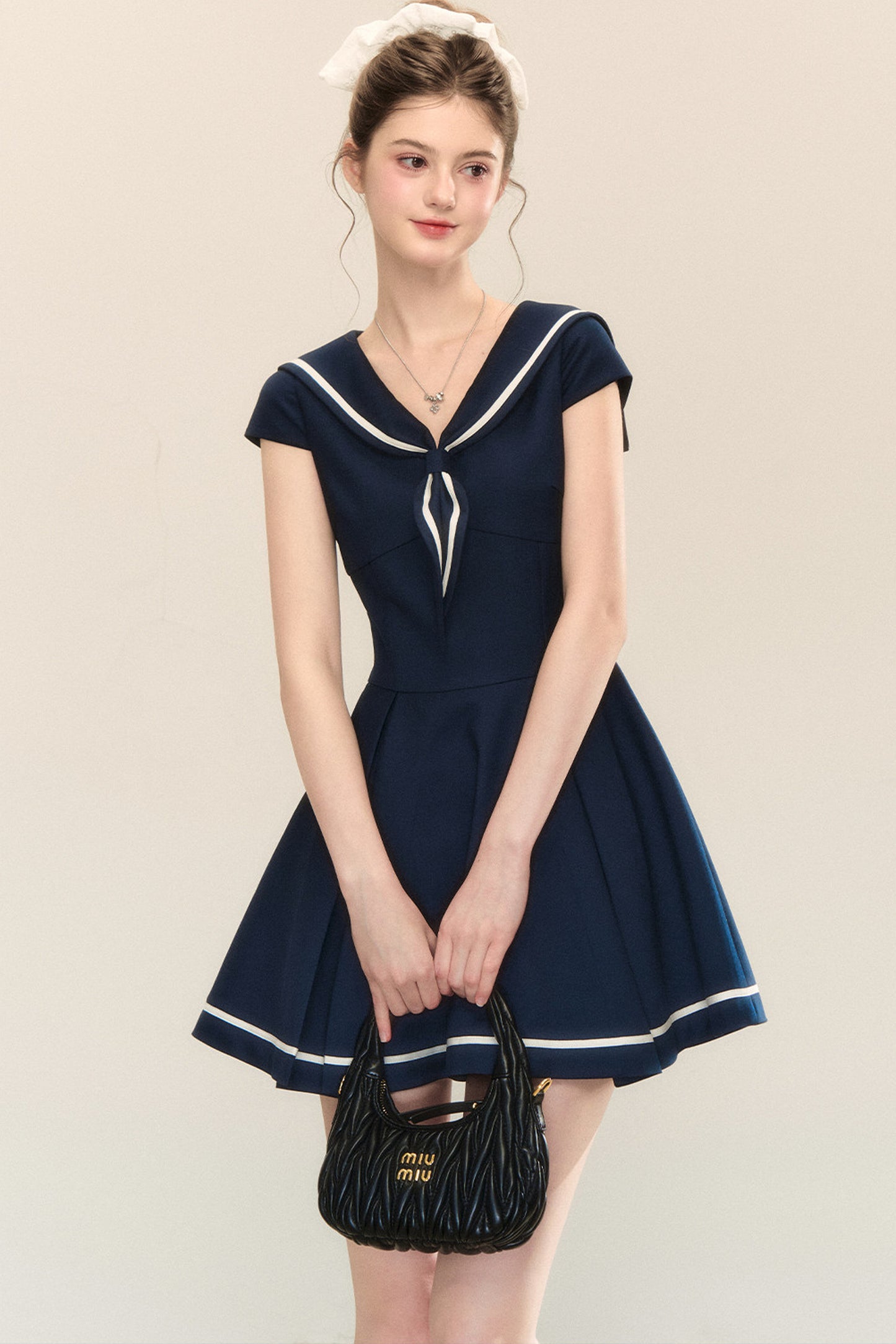 Navy Blue Sailor Collar A-Line Dress