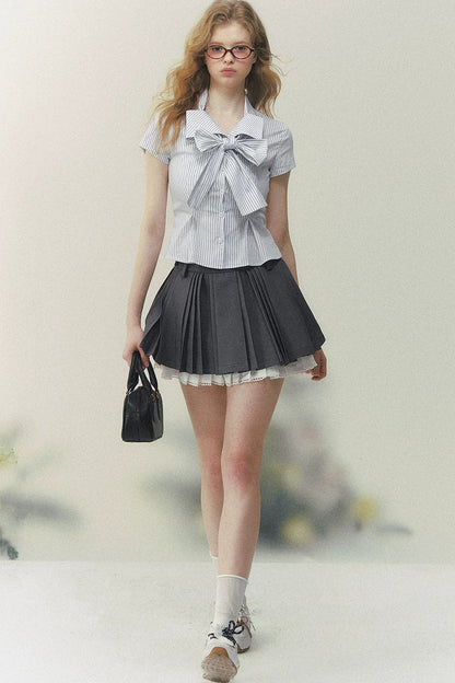 Lace Pleated A-Line Skirt