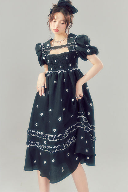 Floral Puff-Sleeve Dress