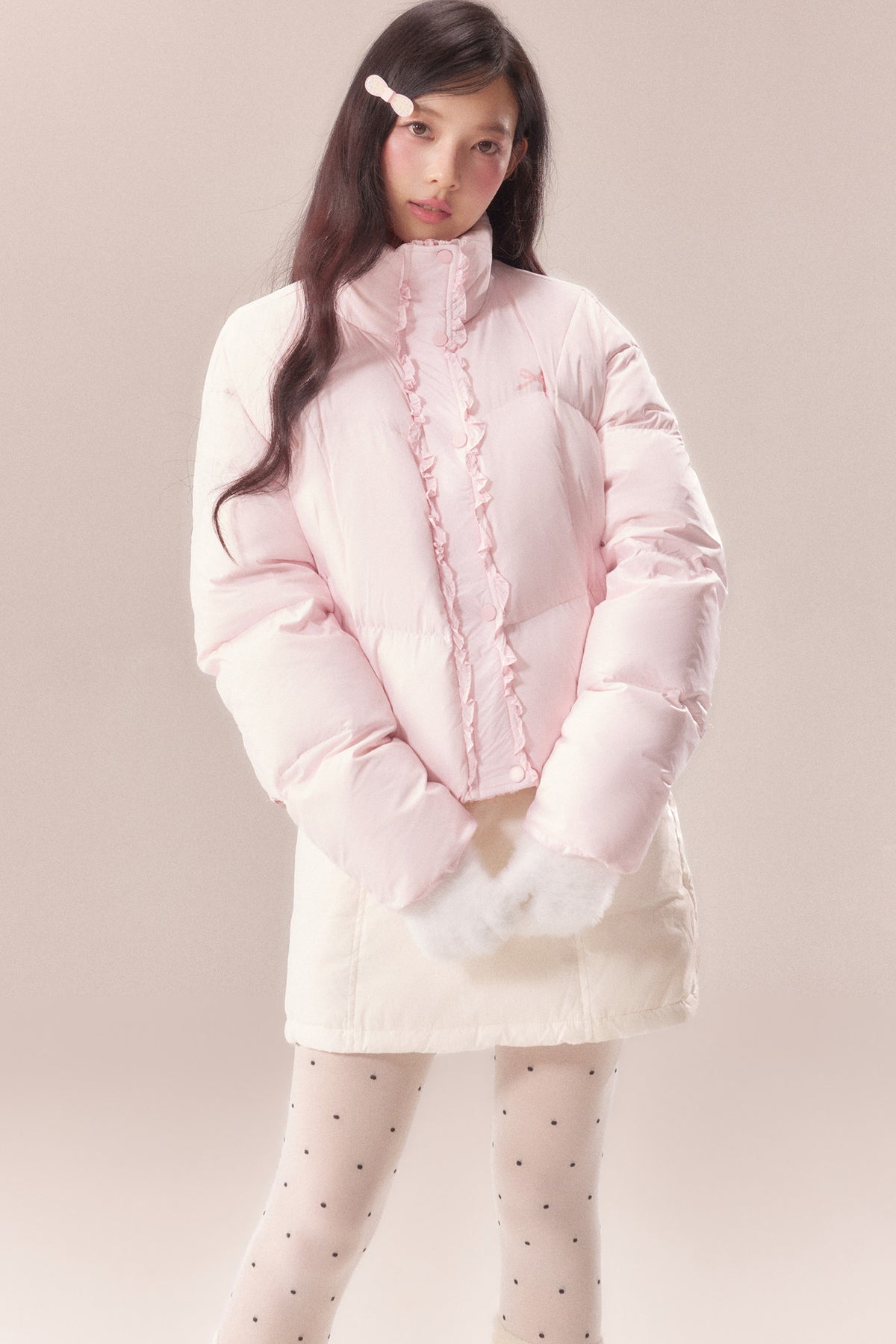 Short Embroidered Bow Lace Down Jacket