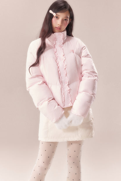Short Embroidered Bow Lace Down Jacket