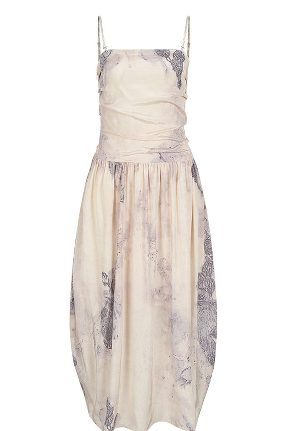 Ink Wash Plant Print Ribbon Dress