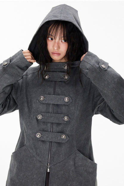 Mid-Length Denim Hooded Jacket