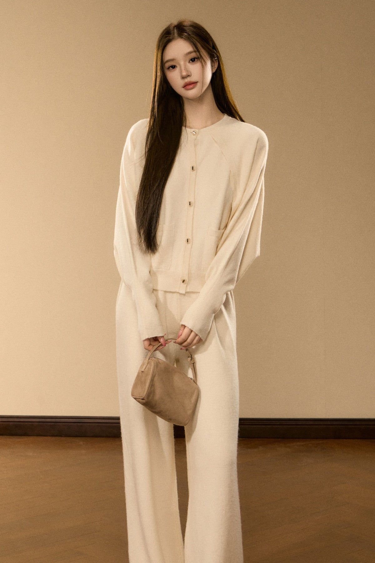 Wool and Cashmere Blend Cardigan and Pants Set-Up