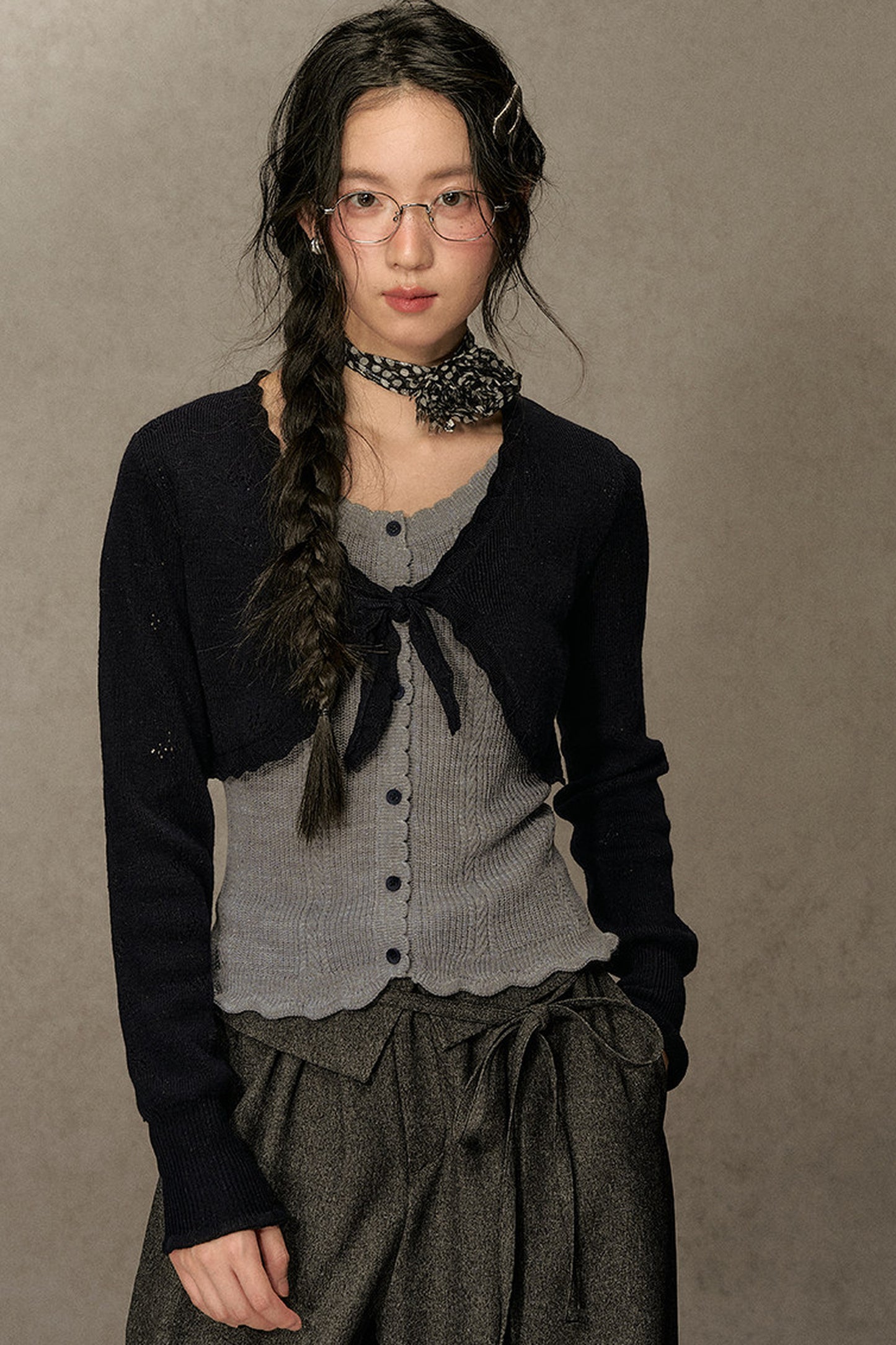 Short V-Neck Knit Cardigan