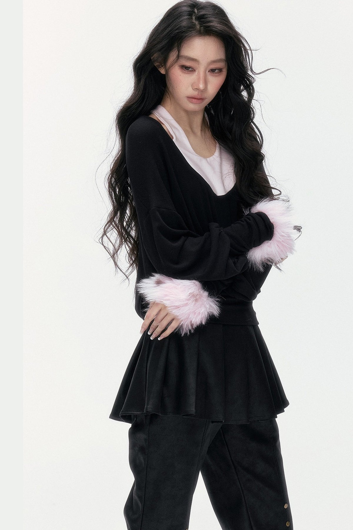 Detachable Halter Batwing U-Neck Knit Top Set-Up