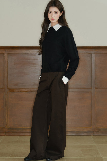 Pantalon taille basse à jambes larges