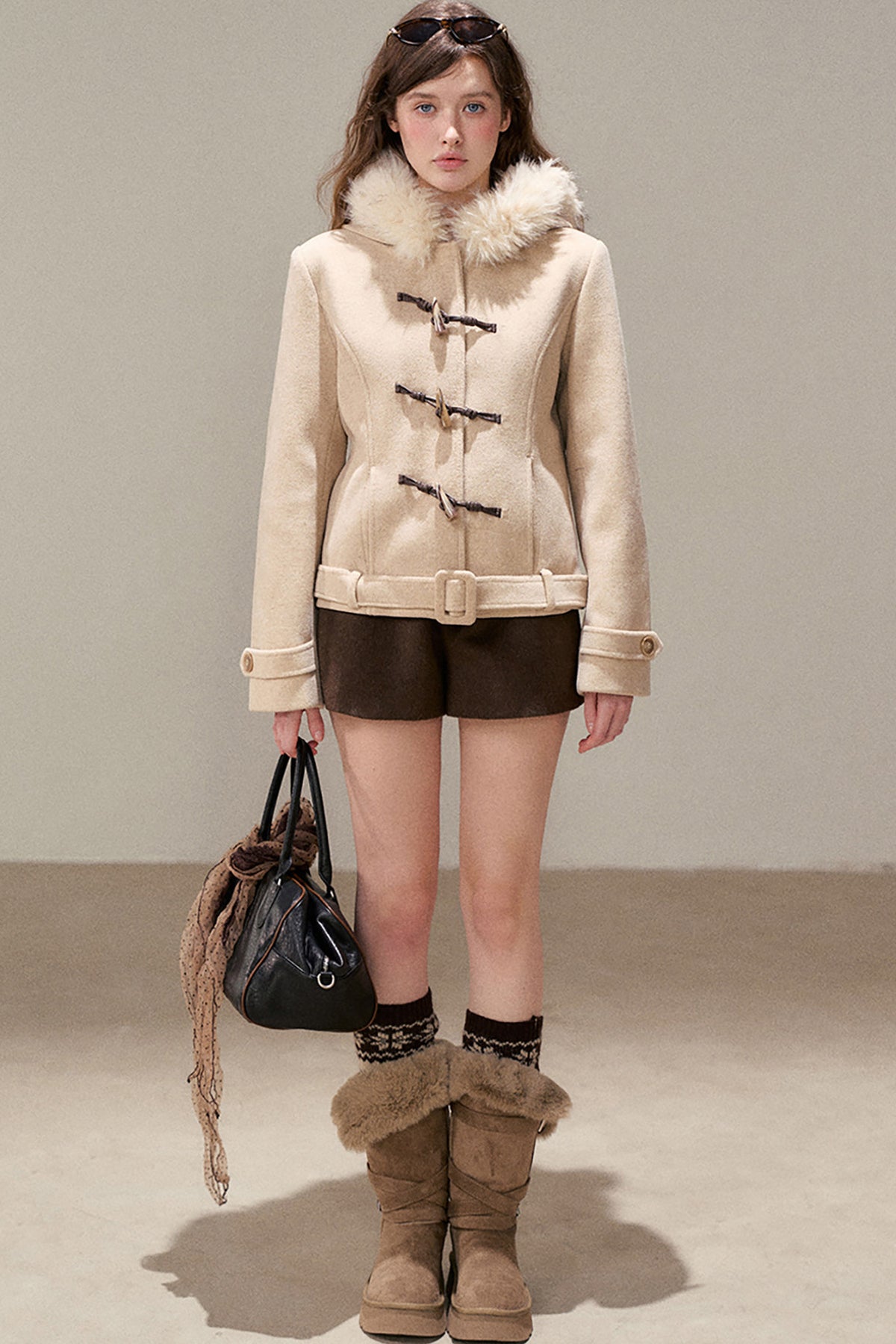 High-Waisted A-Line Woolen Shorts