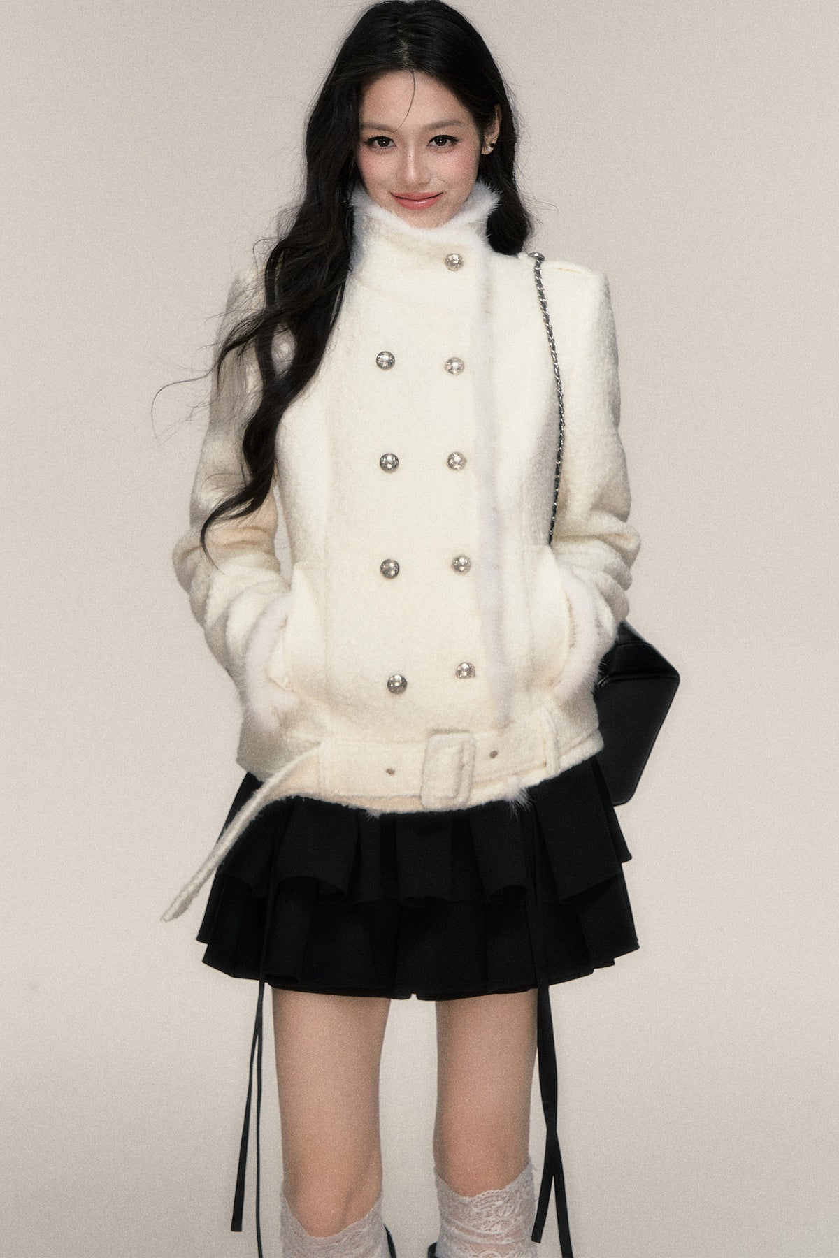 Double-Breasted Mink Fur Short Coat