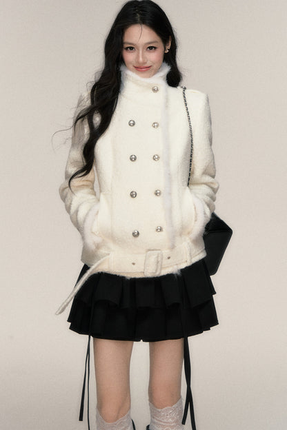 Double-Breasted Mink Fur Short Coat