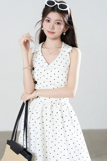 White Polka Dot V-Neck Dress