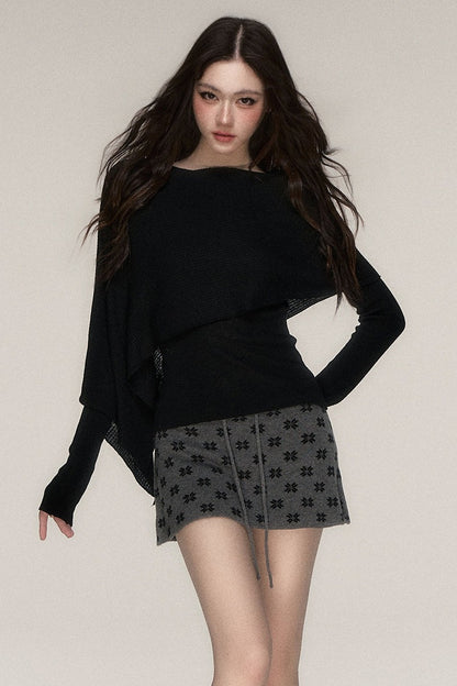 Grey Knit Cardigan and Skirt Set-Up