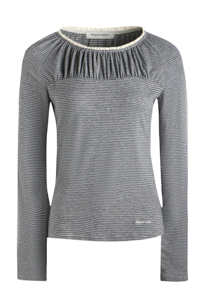 Pleated Striped Knit Base Layer Top