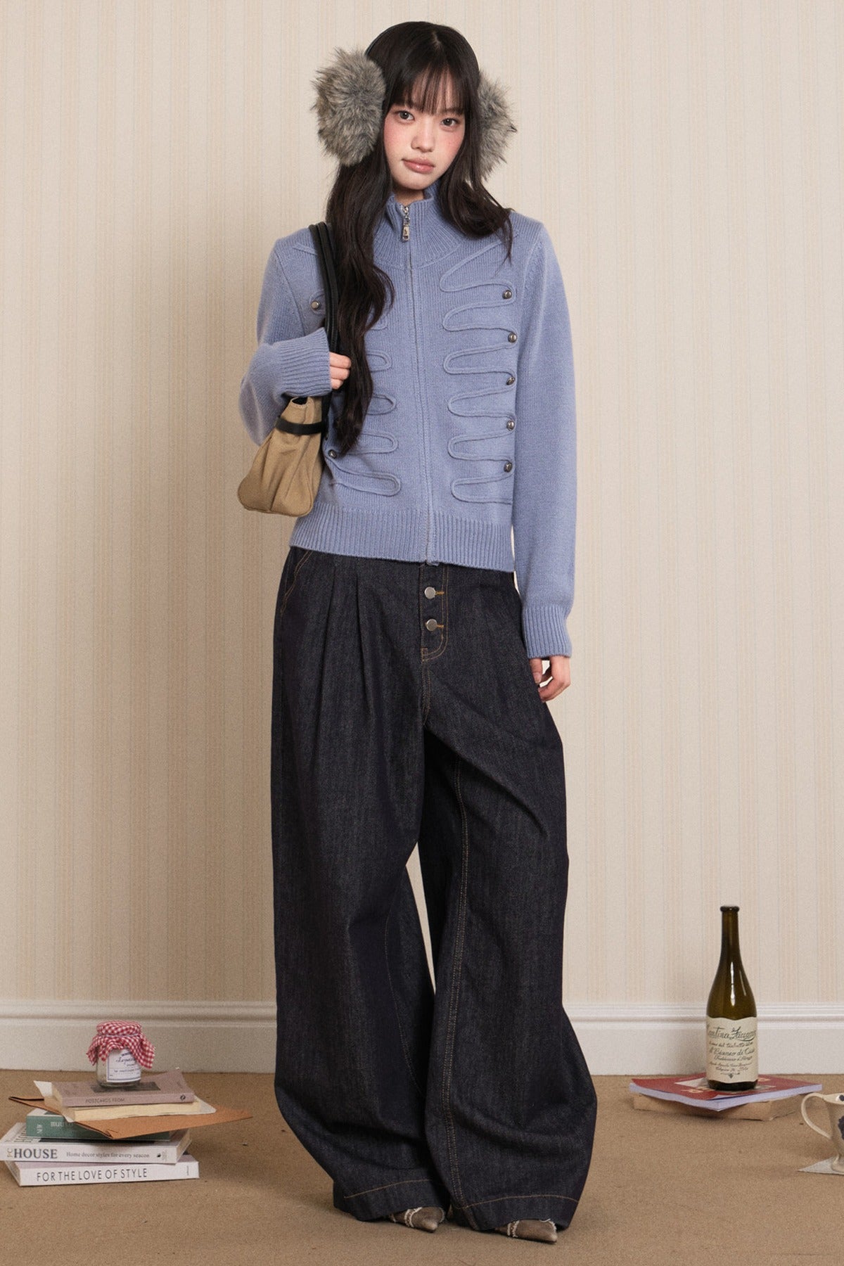 Napoleon Style Zipper Knit Cardigan