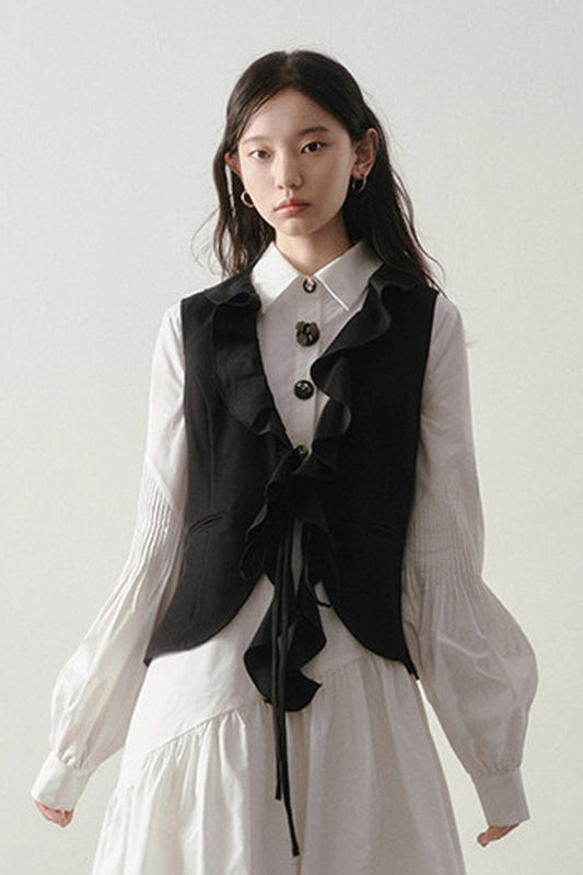 French Style Ruffled Suit Fabric Vest