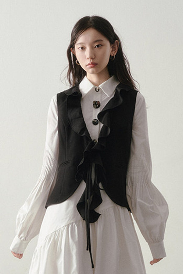 French Style Ruffled Suit Fabric Vest
