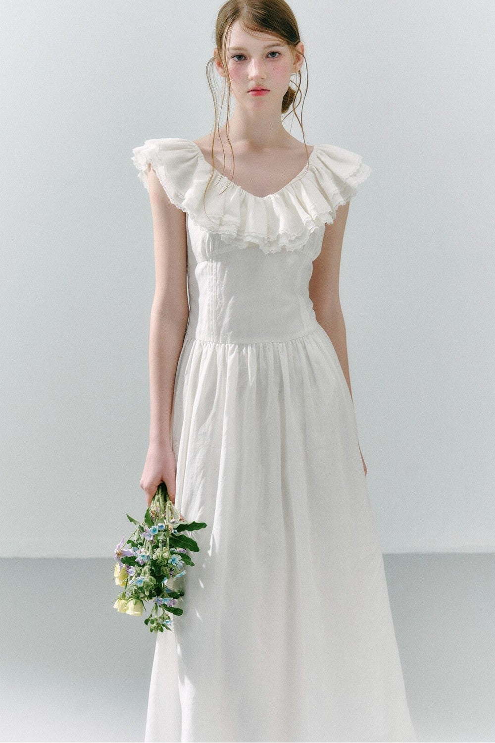 Long Green Linen Blend Dress