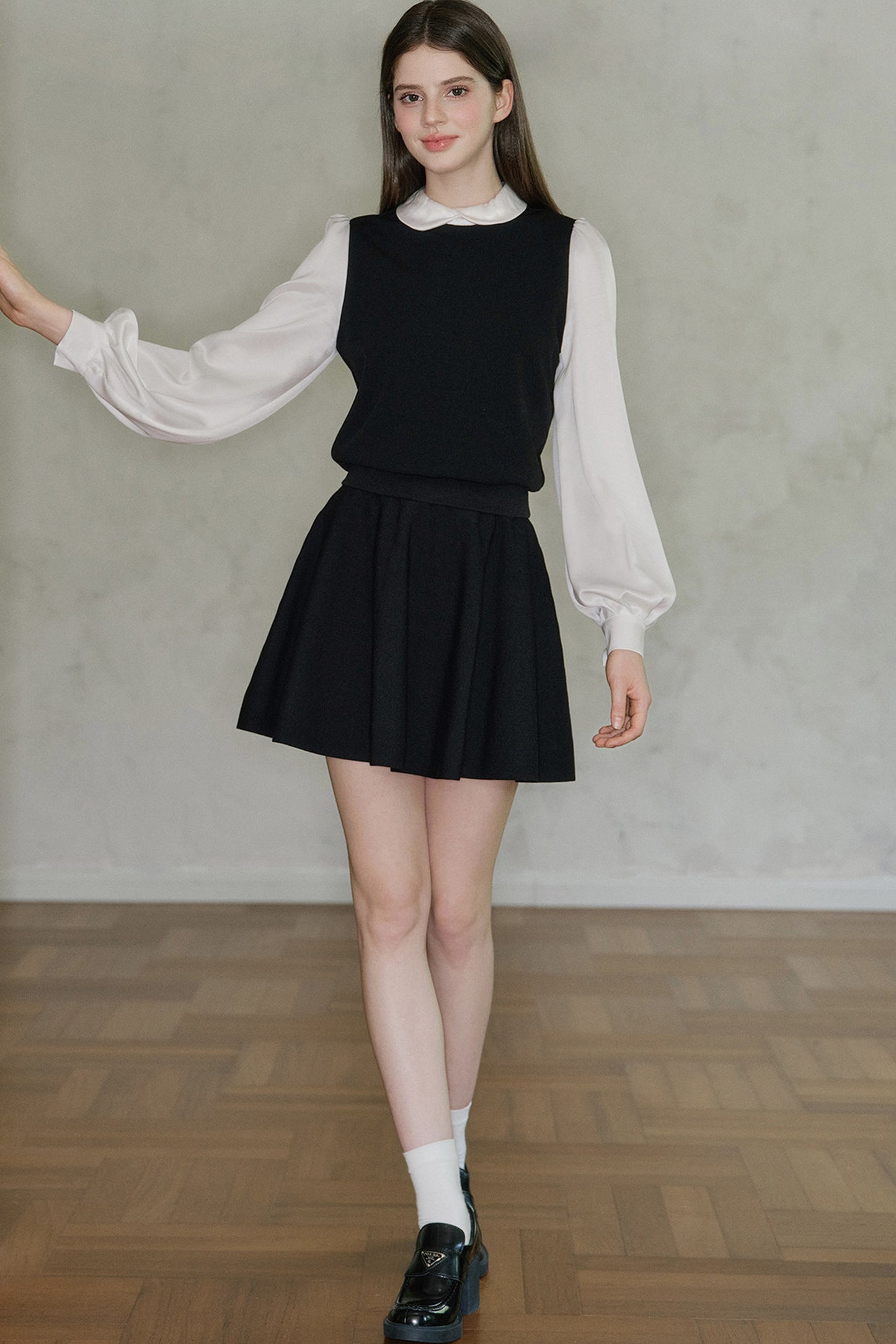Black High-Waisted Cotton Knit A-Line Skirt