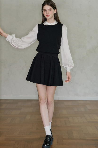 Black High-Waisted Cotton Knit A-Line Skirt
