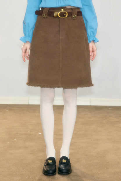 Brown Corduroy Mid-Length Skirt