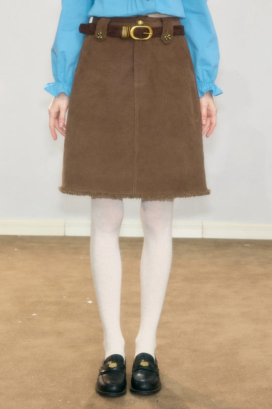 Brown Corduroy Mid-Length Skirt