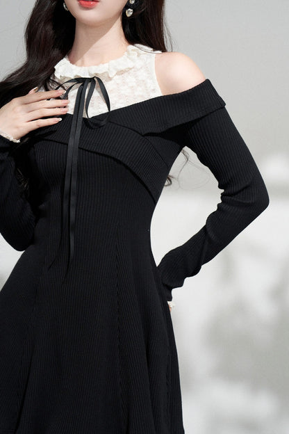 Halter Off-Shoulder Knit Dress