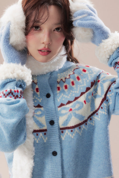 Bowknot Fair Isle Sweater Cardigan