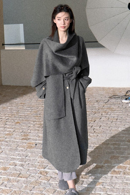 Double-Sided Wool Scarf Collar Coat